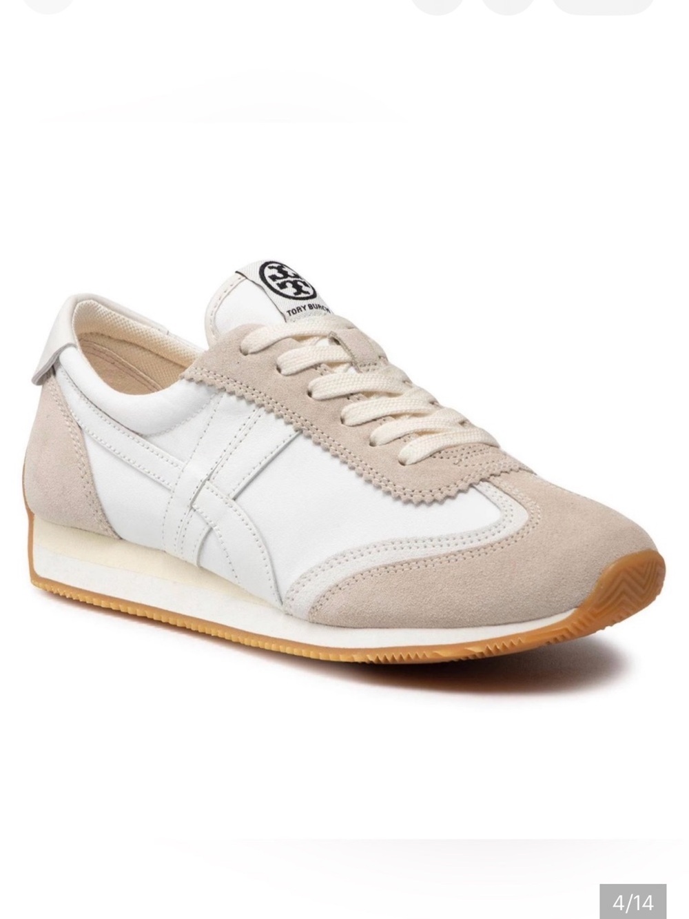 Tory Burch Hank White and Beige Suede Retro Runner Sneaker